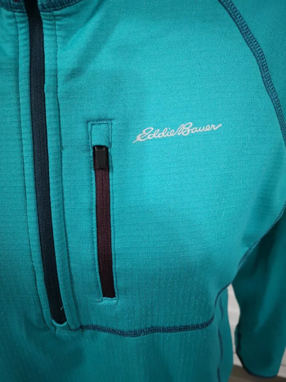 Eddie Bauer Assent Ladies Size Large Teal w/ Navy Fleece Lined Free Heat Polo - Picture 5 of 15